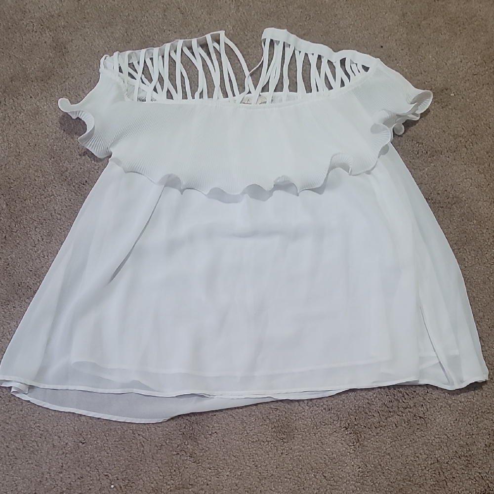 Entro White Ruffle Blouse with Strap Detail
